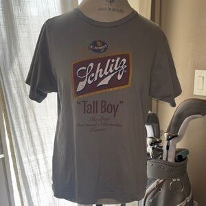 Men’s Vintage Schlitz Beer Tall Boy Gray Maroon Gold White Graphic T-Shirt Small